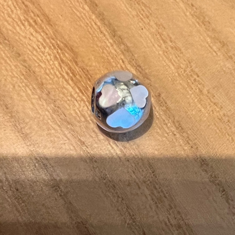 Authentic Pandora silver bead with pearl heart inlay